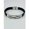 Siyah Deri / Çelik  Erkek Deri Bileklik 20 Cm  - Ebl0092