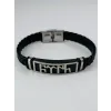 Siyah Deri / Çelik  Erkek Deri Bileklik 20 Cm  - Ebl0085