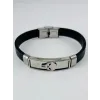 Siyah Deri / Çelik  Erkek Deri Bileklik 20 Cm  - Ebl0089