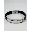 Siyah Deri / Çelik  Erkek Deri Bileklik 20 Cm  - Ebl0099