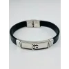 Siyah Deri / Çelik  Erkek Deri Bileklik 20 Cm  - Ebl0113