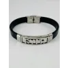 Siyah Deri / Çelik  Erkek Deri Bileklik 20 Cm  - Ebl0087