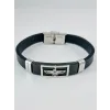 Siyah Deri / Çelik  Erkek Deri Bileklik 20 Cm  - Ebl0102