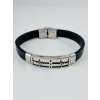 Siyah Deri / Çelik  Erkek Deri Bileklik 20 Cm  - Ebl0108