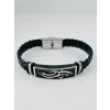 Siyah Deri / Çelik  Erkek Deri Bileklik 20 Cm  - Ebl0107
