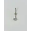 Rodyum Zirkon Taşlı Çelik Göbek Bar Uzunluğu : 13 Mm / Bar Kalınlığı 1.41 Mm /  - Pg0071