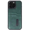 İphone 14 Pro Max Kılıf Sara Kartvizitli Deri Kılıf - Koyu Yeşil