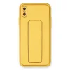 İphone Xs Max Kılıf Coco Deri Standlı Kapak - Sarı