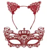 Lüks Kırmızı Dantel Taçlı Maske Seti 2 No - Parti, Balo, Kostüm Aksesuarı