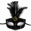 Lüks Siyah Tüylü Taşlı Balo Maskesi