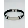 Siyah Deri / Çelik  Erkek Deri Bileklik 20 Cm  - Ebl0057