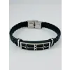 Siyah Deri / Çelik  Erkek Deri Bileklik 20 Cm  - Ebl0123