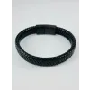Siyah Deri / Çelik  Erkek Deri Bileklik 20 Cm  - Ebl0065
