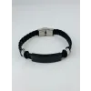 Siyah Deri  / Çelik  Erkek Deri Bileklik 20 Cm  - Ebl0031