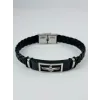 Siyah Deri / Çelik  Erkek Deri Bileklik 20 Cm  - Ebl0111