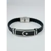 Siyah Deri / Çelik  Erkek Deri Bileklik 20 Cm  - Ebl0125