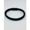 Siyah - Lacivert Deri / Çelik  Erkek Deri Bileklik 20 Cm  - Ebl0052