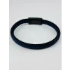 Siyah Deri / Çelik  Erkek Deri Bileklik 20 Cm  - Ebl0059