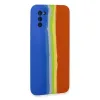 Samsung Galaxy A03s Kılıf Ebruli Lansman Silikon - Mavi-turuncu