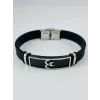 Siyah Silikon / Çelik  Erkek Deri Bileklik 20 Cm  - Ebl0112