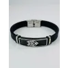 Siyah Silikon / Çelik  Erkek Deri Bileklik 20 Cm  - Ebl0103