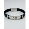 Siyah Silikon / Çelik  Erkek Deri Bileklik 20 Cm  - Ebl0122
