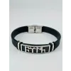 Siyah Silikon / Çelik  Erkek Deri Bileklik 20 Cm  - Ebl0116