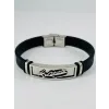 Siyah Silikon / Çelik  Erkek Deri Bileklik 20 Cm  - Ebl0117