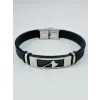 Siyah Silikon / Çelik  Erkek Deri Bileklik 20 Cm  - Ebl0110