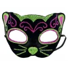 Siyah Kadife Kaplama Üzeri Pembe Yeşil Sim İşlemeli Kedi Maskesi 20x13 Cm