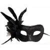 Siyah Renk Metalize Sim Görünümlü Parlak Tüylü Parti Maskesi 22x19 Cm