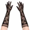 Siyah Uzun Gül Desenli Dantel Kadın Eldiveni