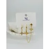   Zirkon Taşlı Pirinç Üçlü Kombin Küpe - Kp00545