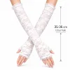 Uzun Zarif Dantel Eldiven Parmaksız Beyaz 35 Cm