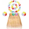 Yetişkin Çocuk Hawaii Parti Seti - 40 Cm Naturel Etek + Çiçek Aksesuarlar (5 Parça)