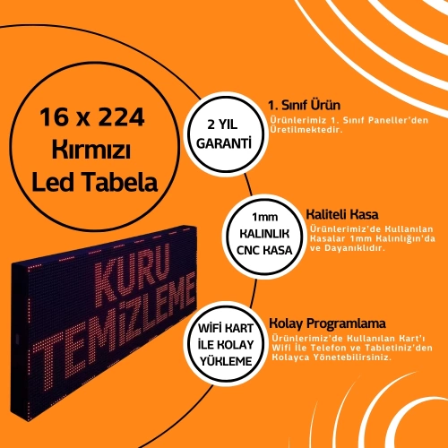 16 x 224 Kırmızı Led Tabela Kayan Yazı