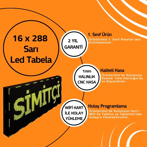 16 x 288 Sarı Led Tabela Kayan Yazı