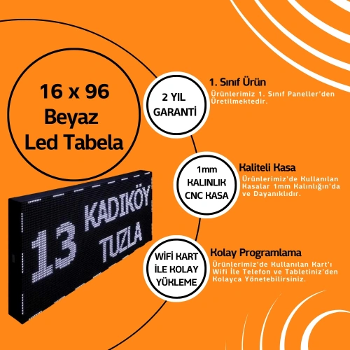 16 x 96 Beyaz Led Tabela Kayan Yazı
