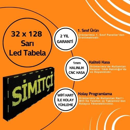 32 x 128 Sarı Led Tabela Kayan Yazı