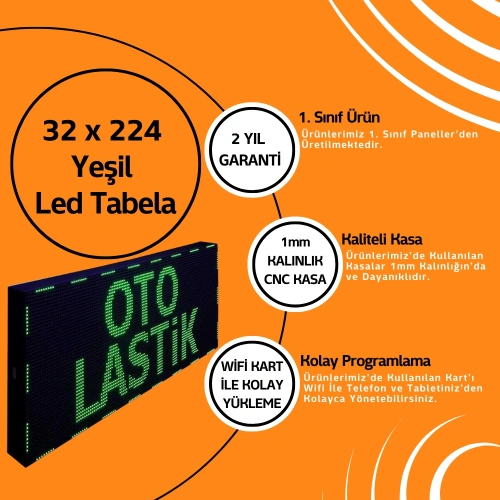 32 x 224 Yeşil Led Tabela Kayan Yazı