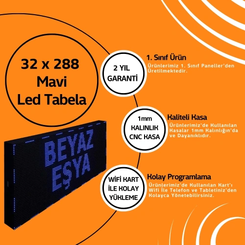 32 x 288 Mavi Led Tabela Kayan Yazı