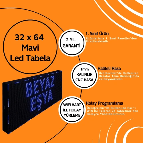 32 x 64 Mavi Led Tabela Kayan Yazı