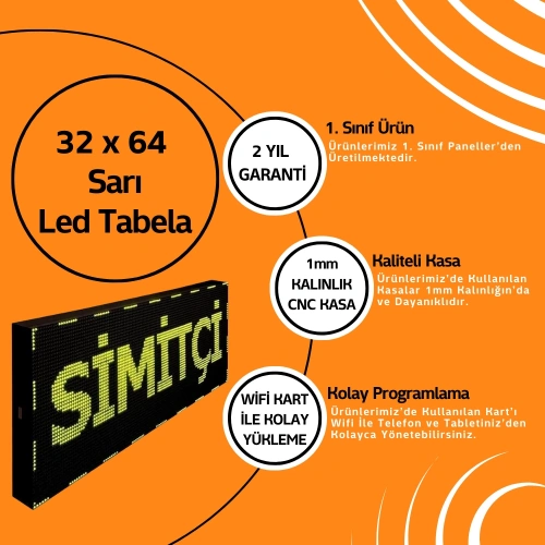 32 x 64 Sarı Led Tabela Kayan Yazı