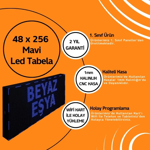 48 x 256 Mavi Led Tabela Kayan Yazı
