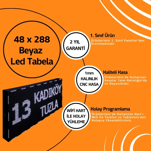 48 x 288 Beyaz Led Tabela Kayan Yazı