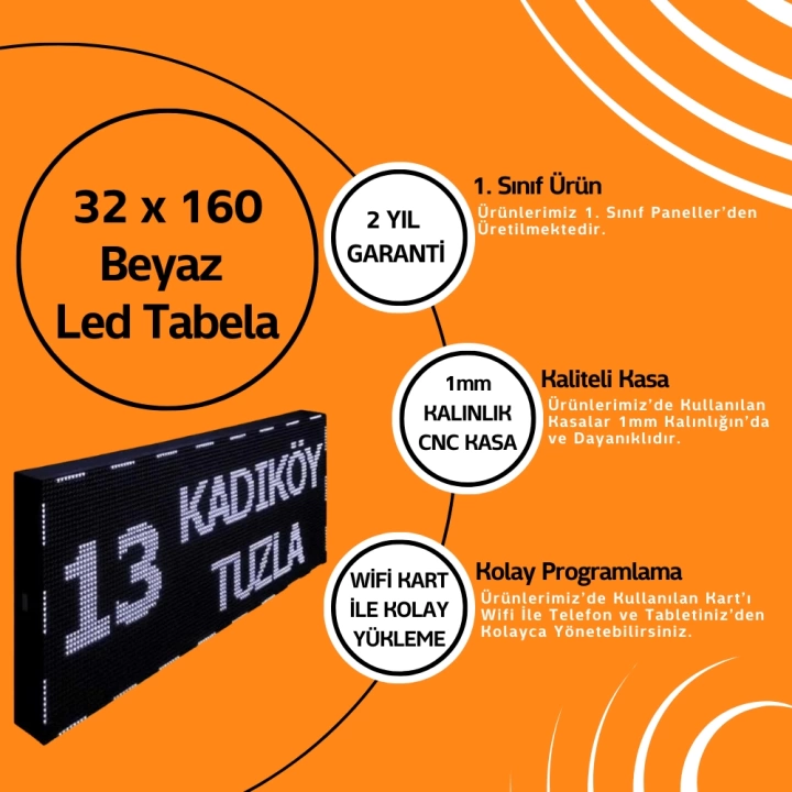 32 x 160 Beyaz Led Tabela Kayan Yazı