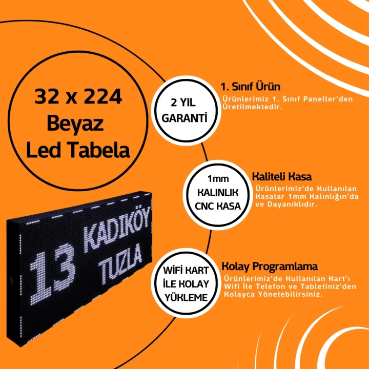 32 x 224 Beyaz Led Tabela Kayan Yazı