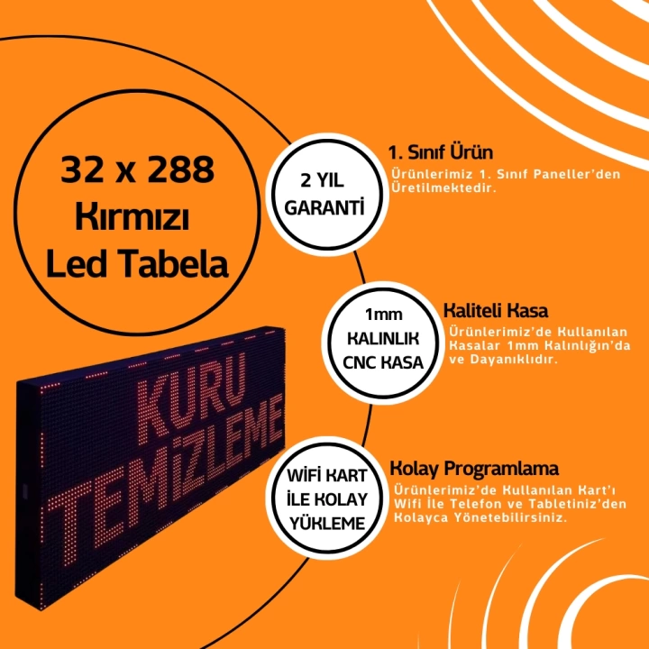 32 x 288 Kırmızı Led Tabela Kayan Yazı