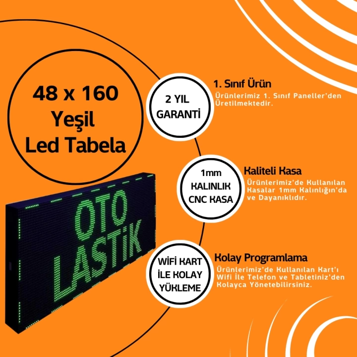 48 x 160 Yeşil Led Tabela Kayan Yazı