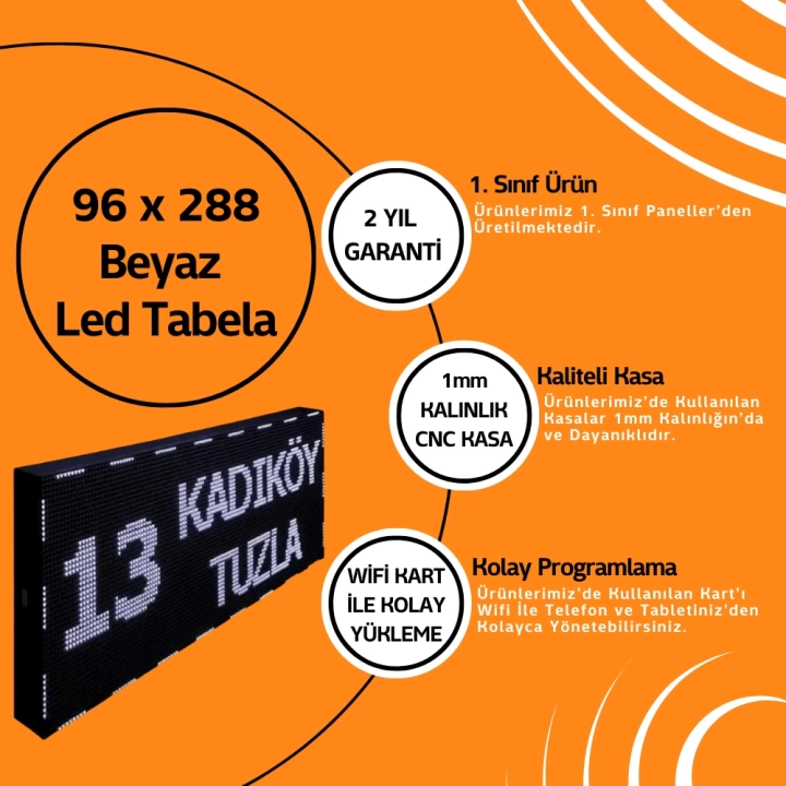 96 x 288 Beyaz Led Tabela Kayan Yazı